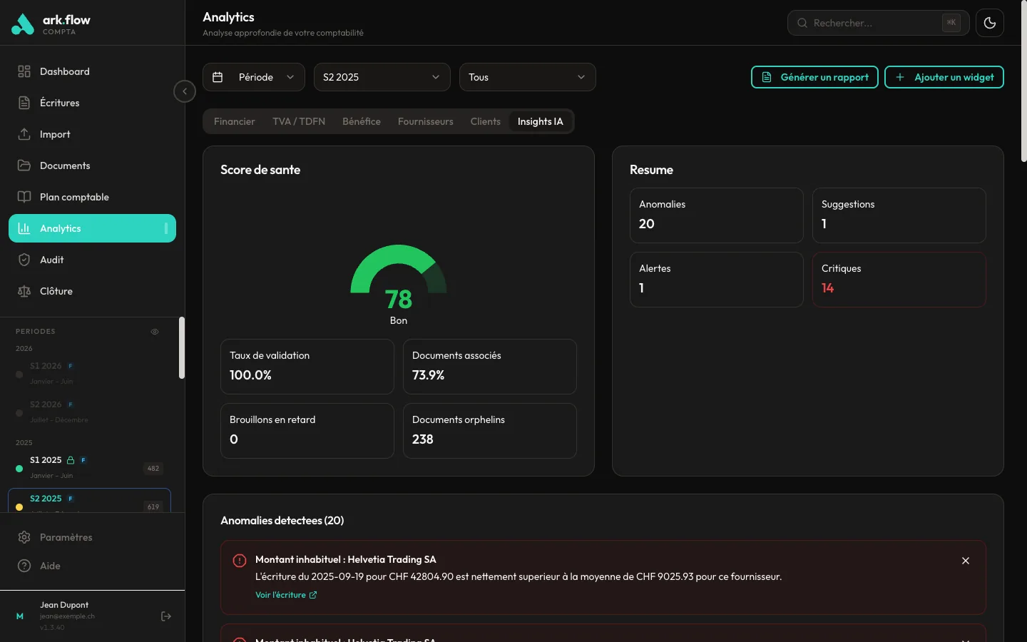 ark.flow compta — Insights IA et détection d'anomalies