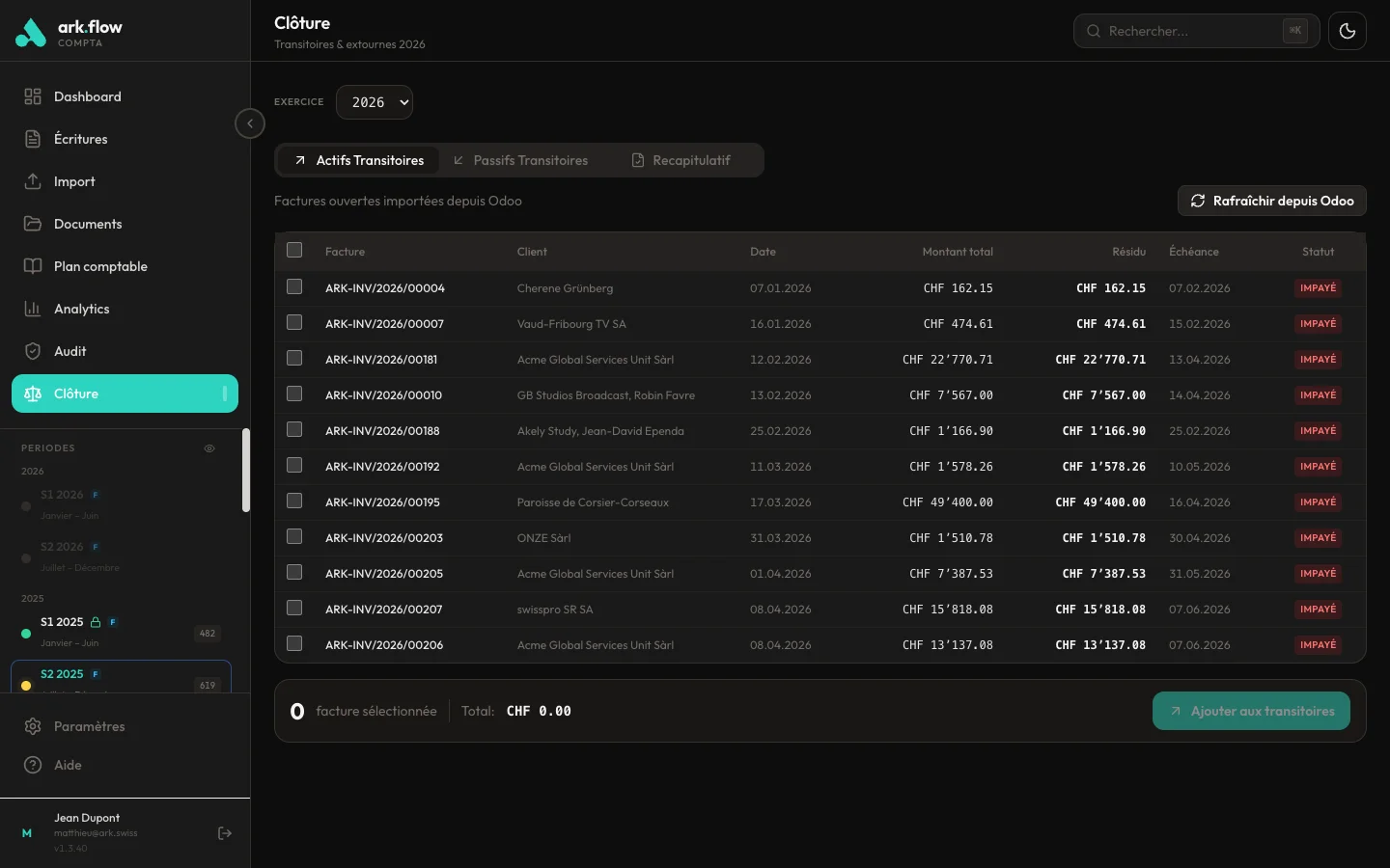 ark.flow compta — Clôture et export Crésus