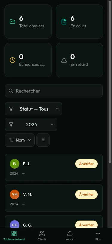 ark.flow fiduciaire — Dashboard sur mobile