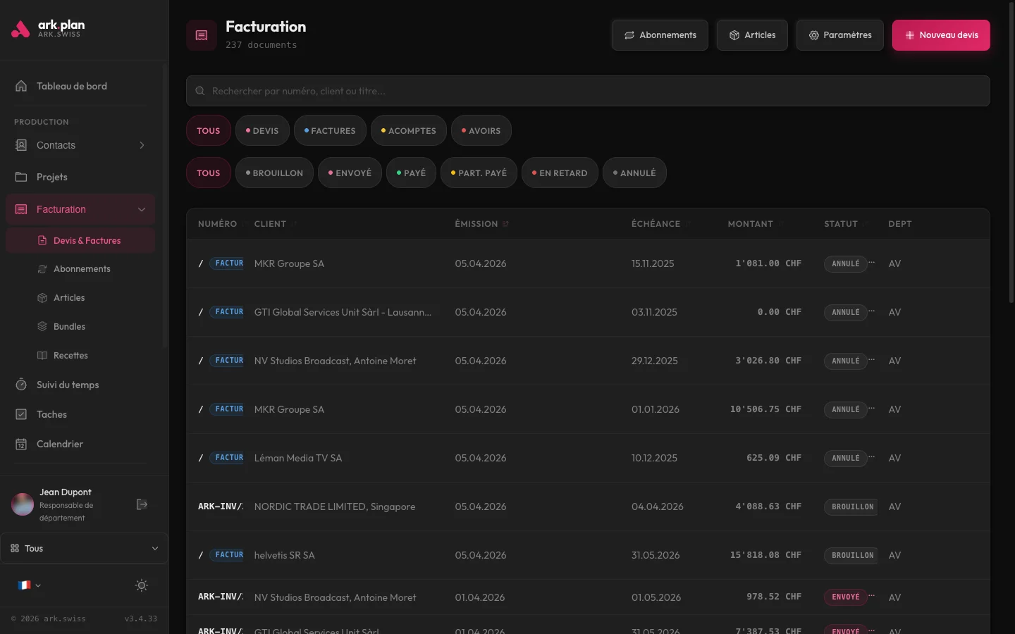 ark.plan — Module de facturation avec devis et factures