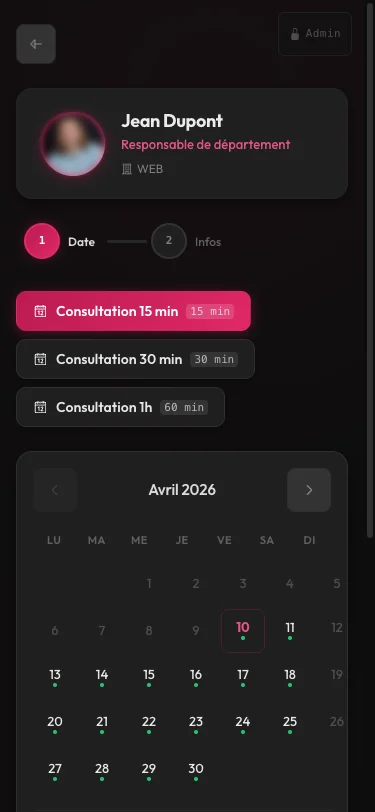 ark.plan — Booking avec calendrier sur mobile