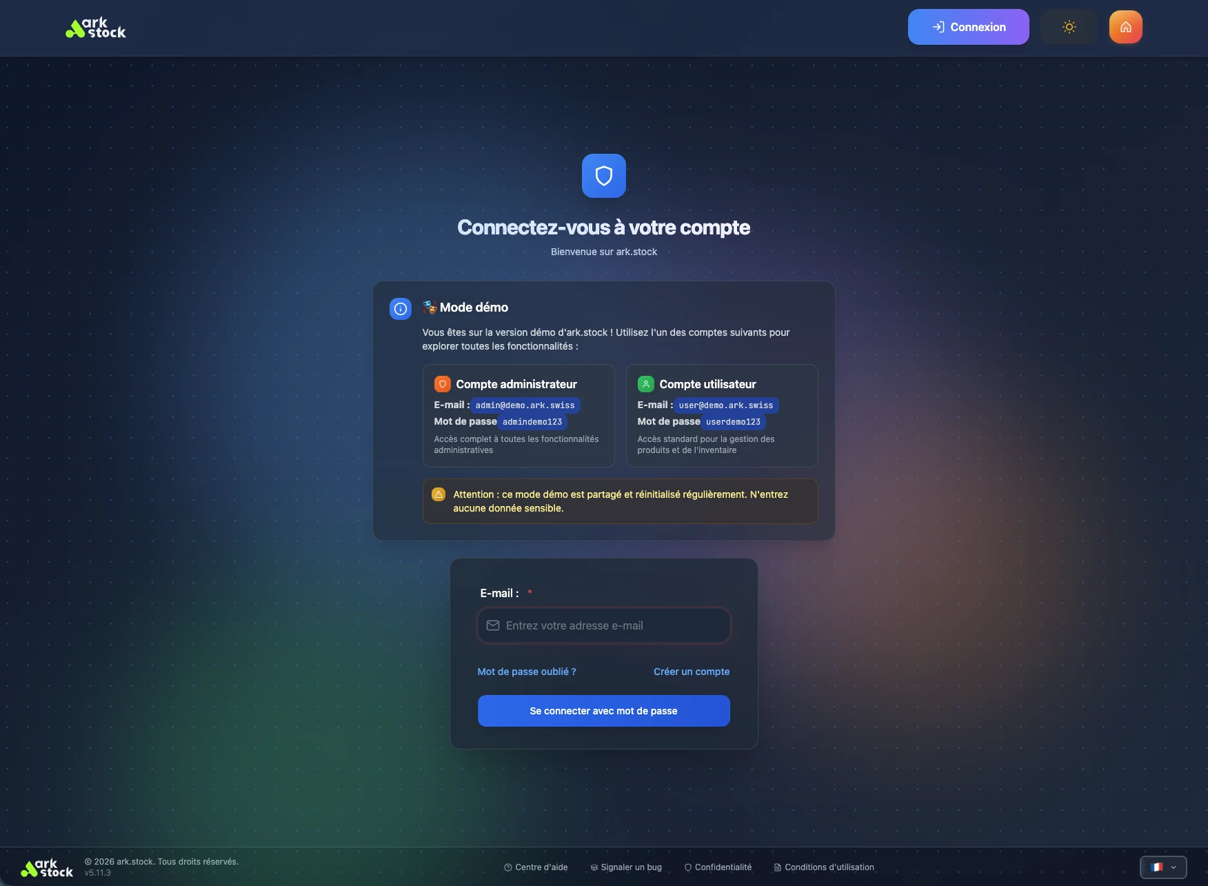 ark.stock - Connexion