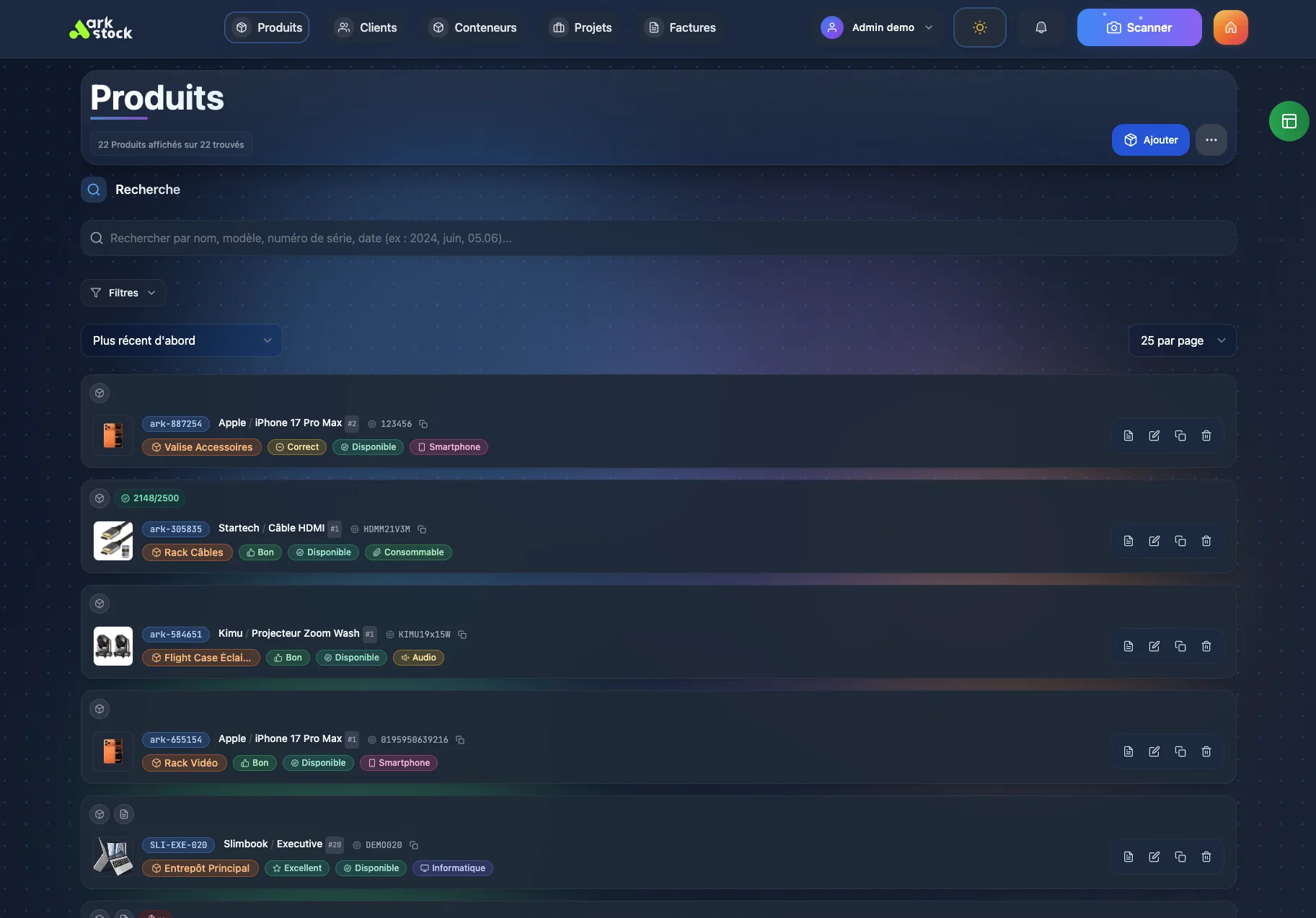 ark.stock - Liste produits sur tablette
