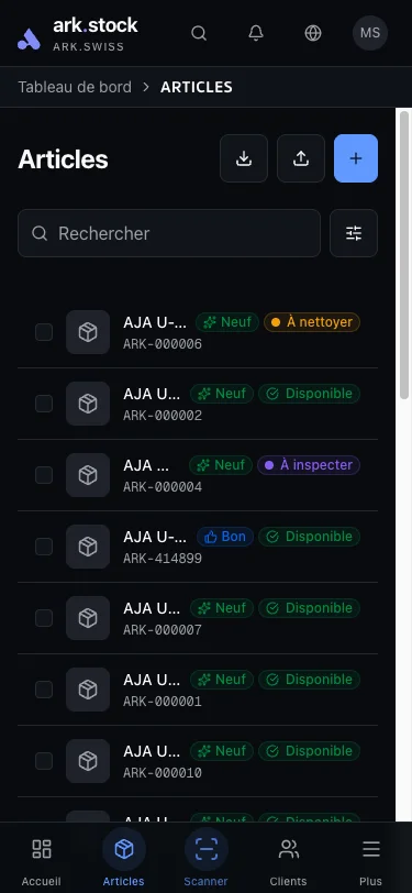 ark.stock - Liste articles mobile
