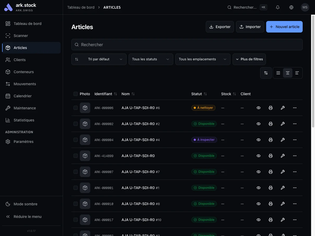 ark.stock - Liste articles sur tablette