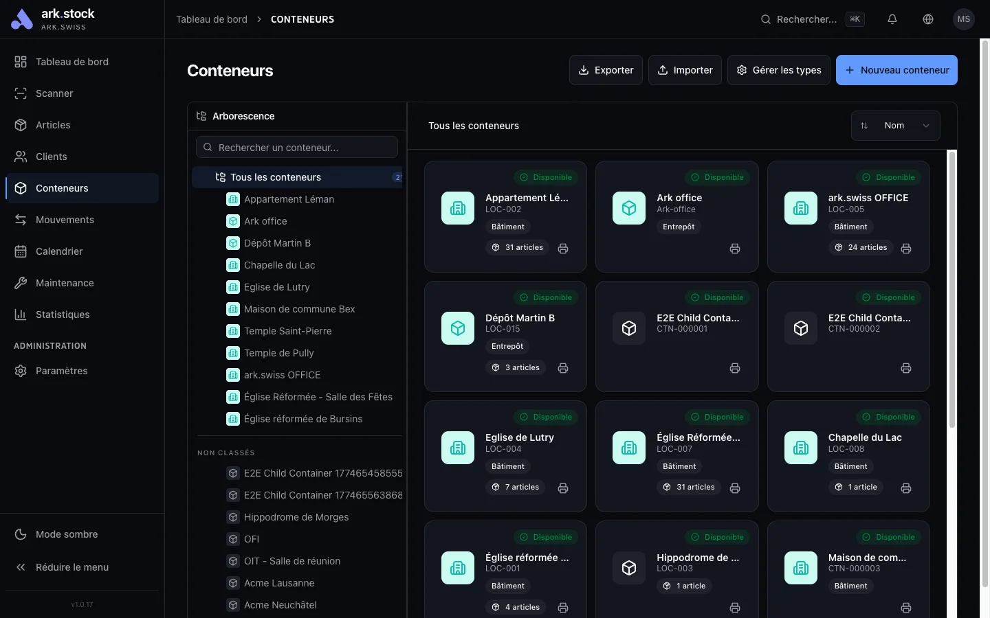 ark.stock - Conteneurs hiérarchiques