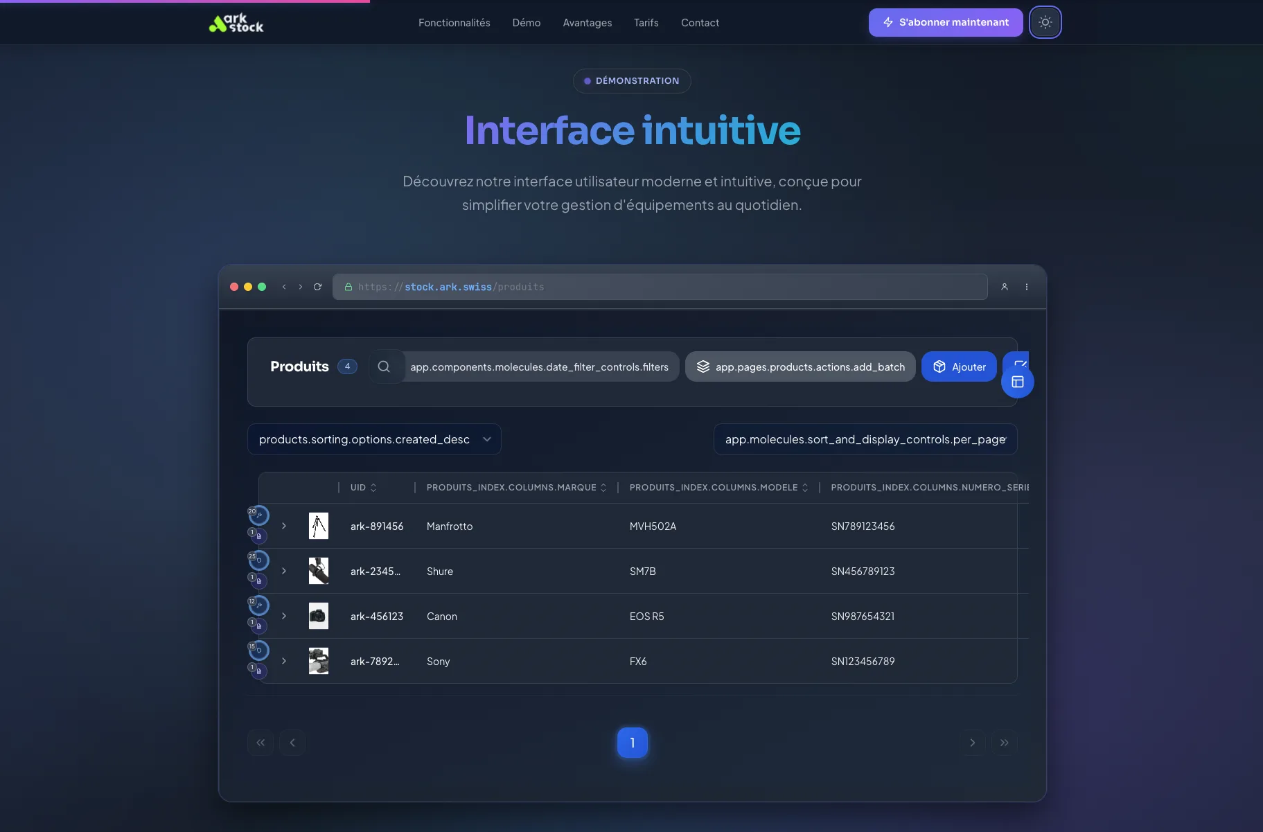 ark.stock - Interface intuitive de gestion d'inventaire