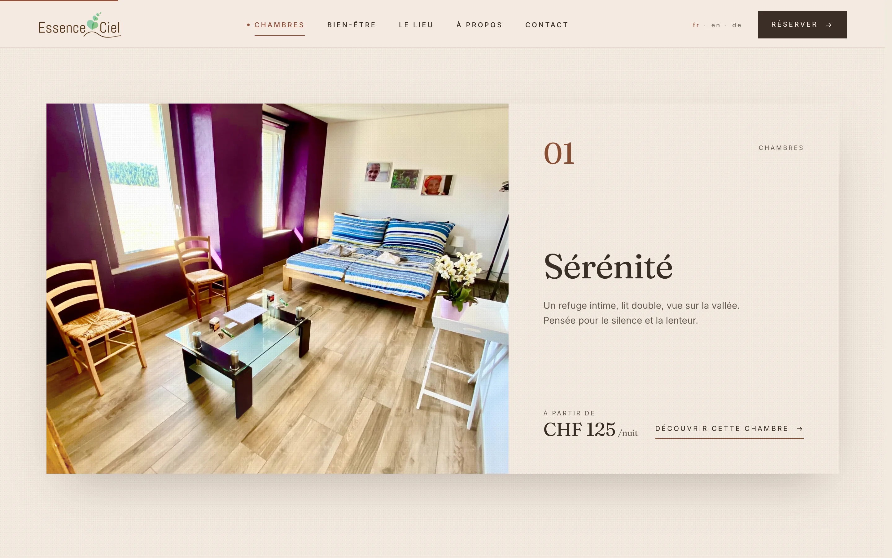 EssenceCiel - Liste des chambres