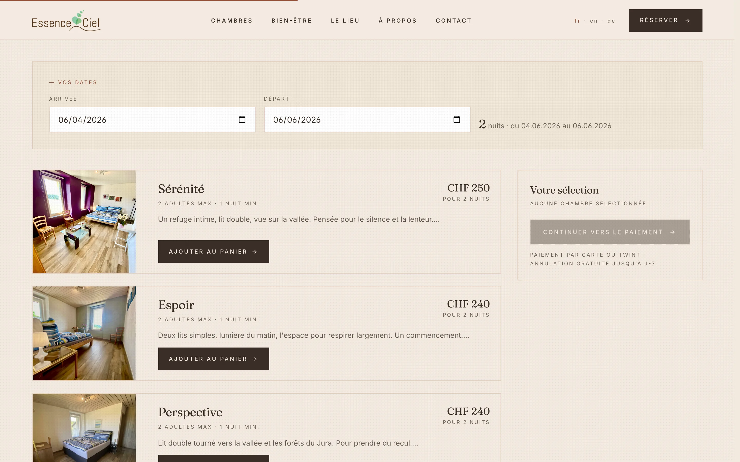 EssenceCiel - Calendrier de disponibilités et réservation
