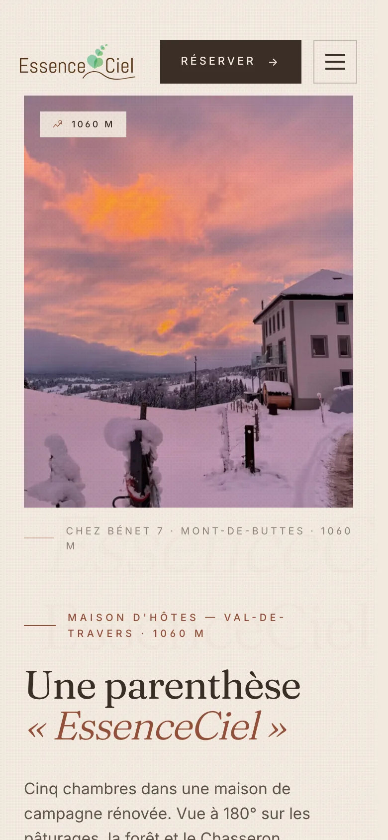 EssenceCiel - Page d'accueil sur mobile