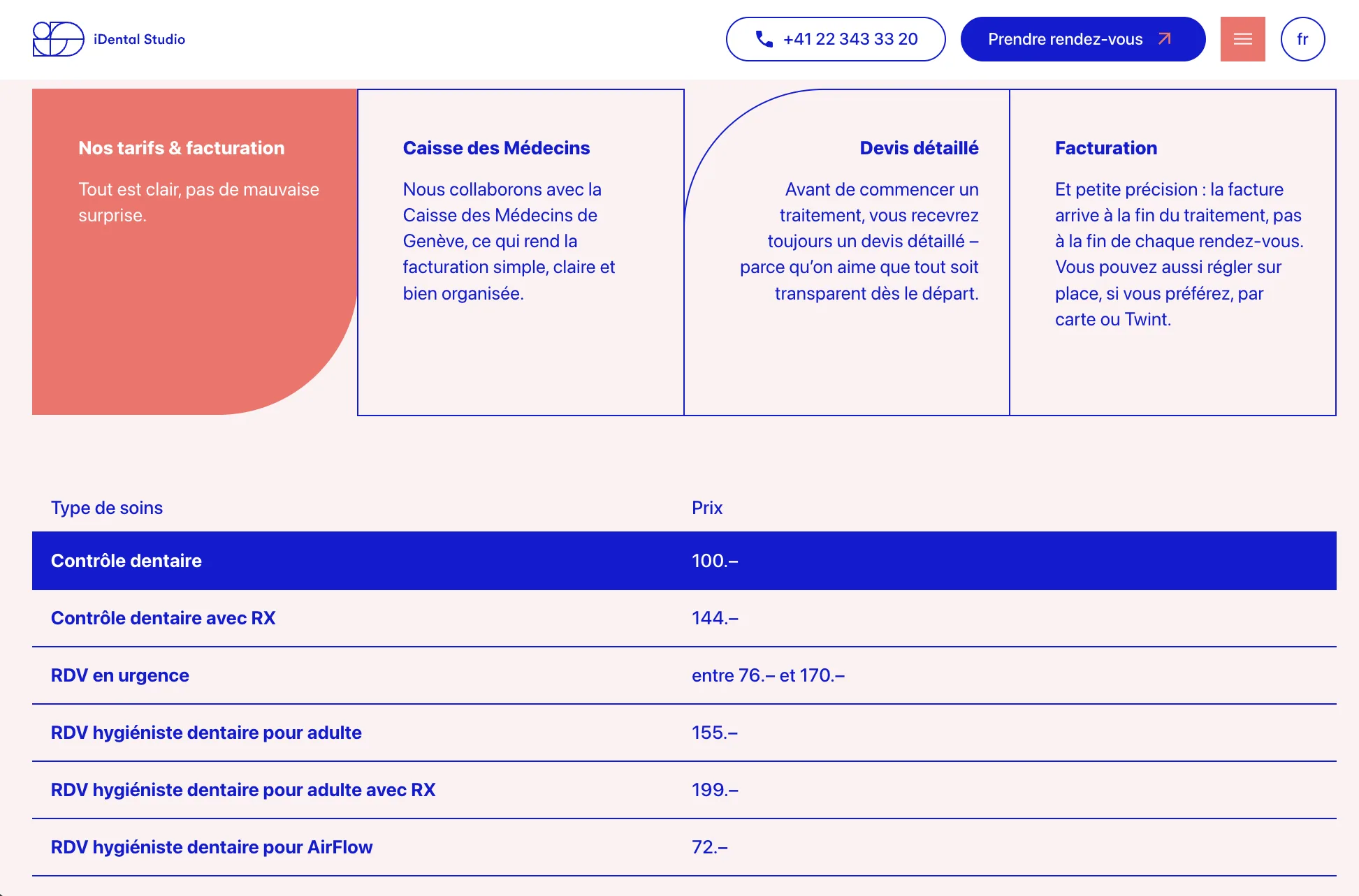 iDental Studio - Grille tarifaire transparente