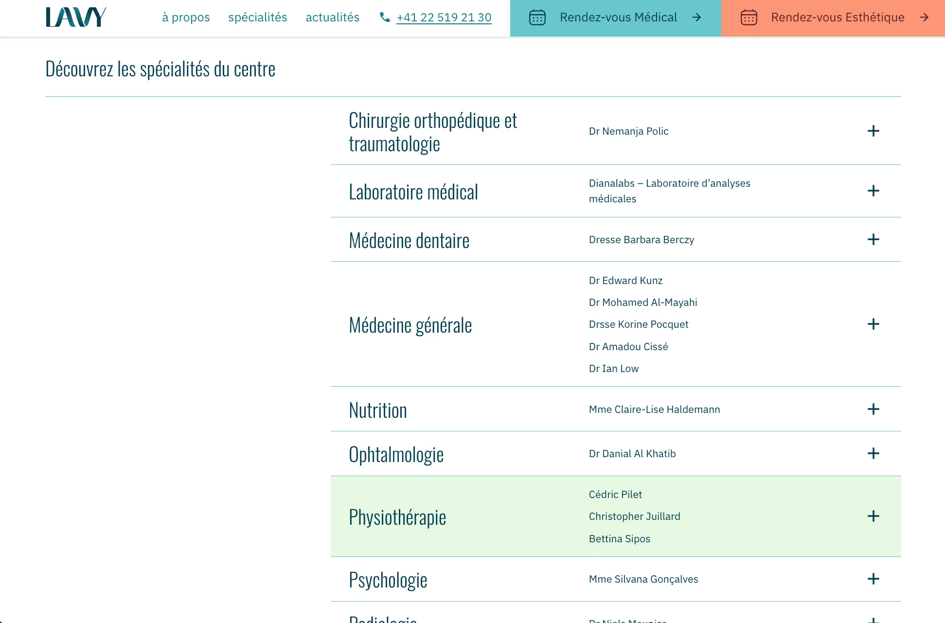 LAVY Médical - Équipe par spécialité