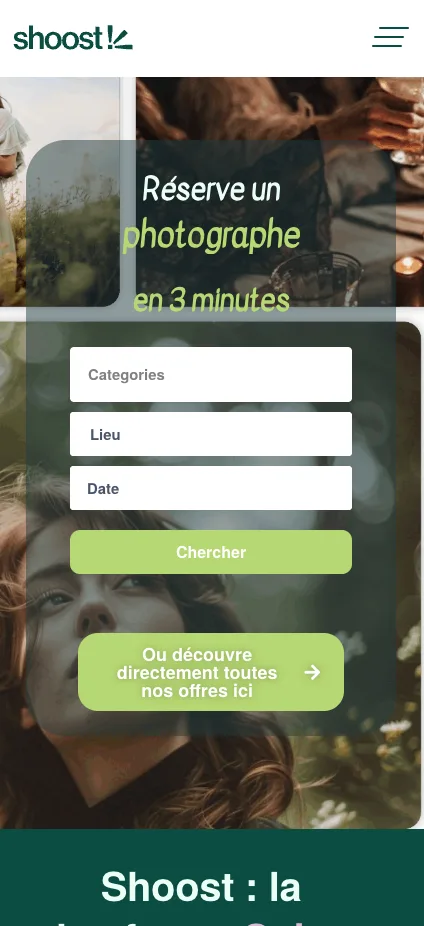 Shoost - Page d'accueil sur mobile